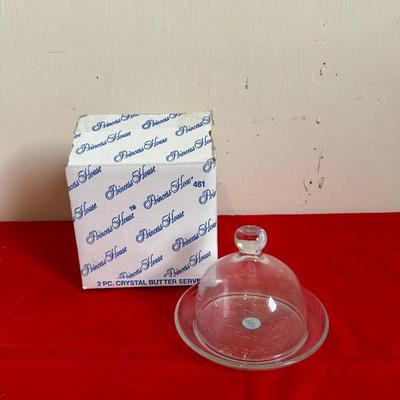 PRINCESS HOUSE CRYSTAL BUTTER SERVER AND 12 SALT/PEPPER SHAKERS