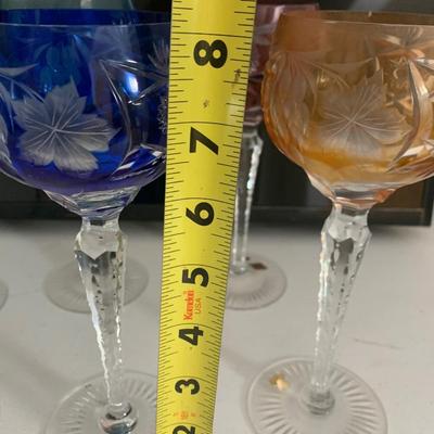 Set of Six Multi Color Nachtmann Cut To Clear Goblets