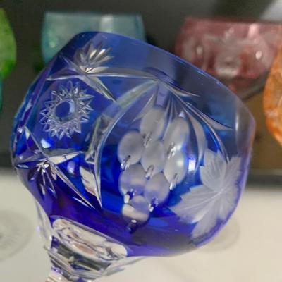 Set of Six Multi Color Nachtmann Cut To Clear Goblets