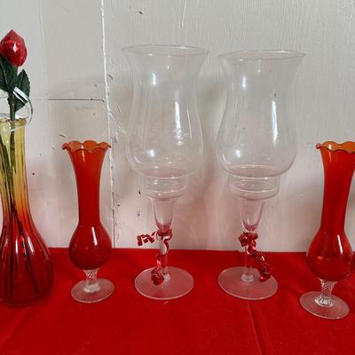 GLASS VASES AND CANDLE HOLDERS