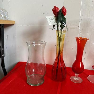 GLASS VASES AND CANDLE HOLDERS