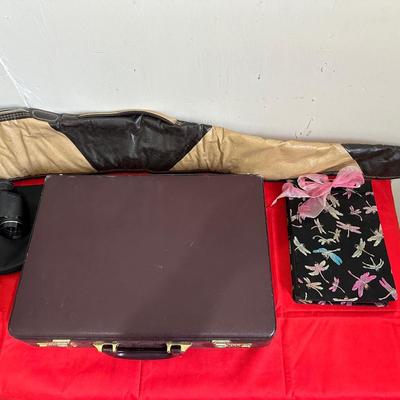 BRIEFCASE, BINOCULARS, CD HOLDER BOOK, PERSONAL FAN AND MORE