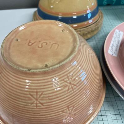 Vintage pottery bowls, LuRay plates and teapot