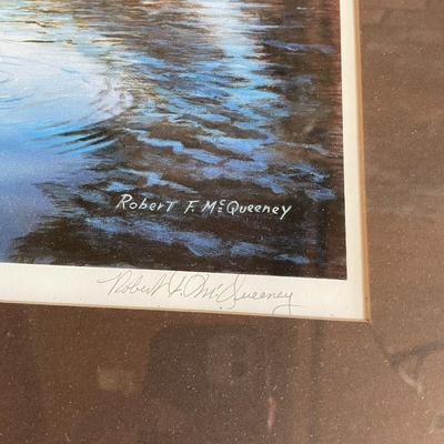 Vintage Signed Print of Swans in a Lake