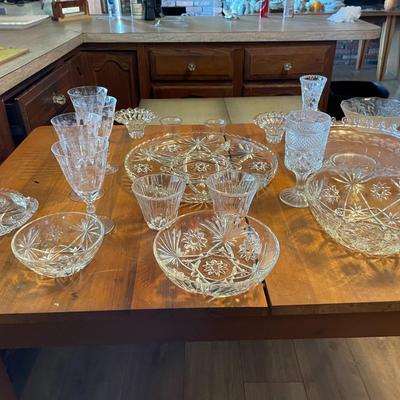 Lot of Vintage Crystal / Glass Platters, Bowls, Wine Glasses, etc.