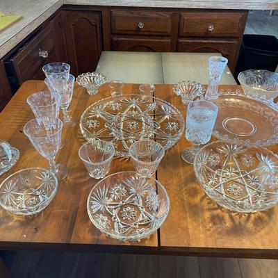 Lot of Vintage Crystal / Glass Platters, Bowls, Wine Glasses, etc.