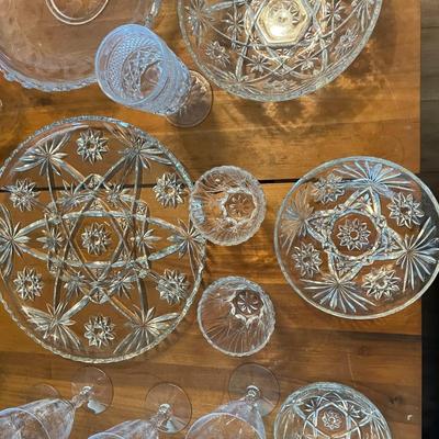 Lot of Vintage Crystal / Glass Platters, Bowls, Wine Glasses, etc.