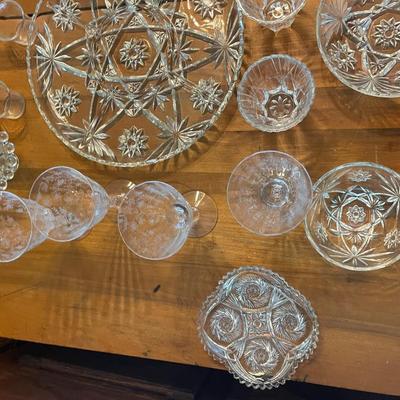 Lot of Vintage Crystal / Glass Platters, Bowls, Wine Glasses, etc.