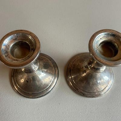 Vintage Set of 2 Towel Silver Newburyport Pewter Candleholders.