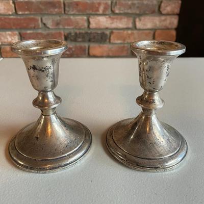 Vintage Set of 2 Towel Silver Newburyport Pewter Candleholders.