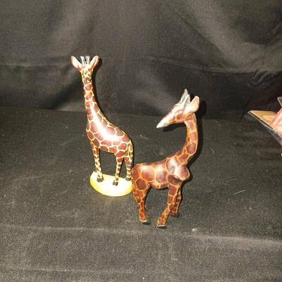 2 WOODEN HAND CARVED GIRAFFES FROM AFRICA