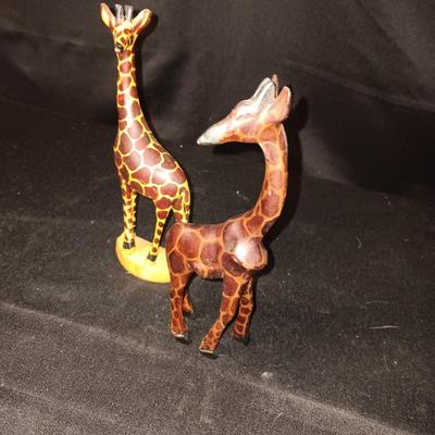2 WOODEN HAND CARVED GIRAFFES FROM AFRICA