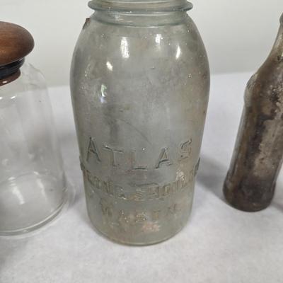 Assortment Of Misc Items Antique Bottle Cypress Wood
