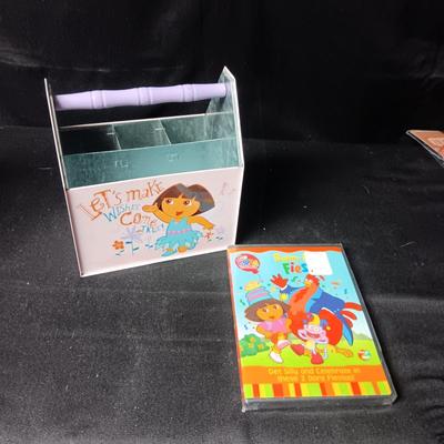 DORA THE EXPLORER TIN SECTIONED BOX AND NEW DVD MOVIE