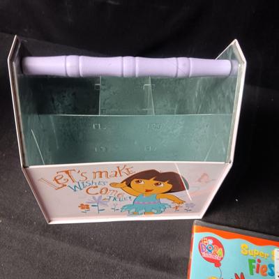 DORA THE EXPLORER TIN SECTIONED BOX AND NEW DVD MOVIE