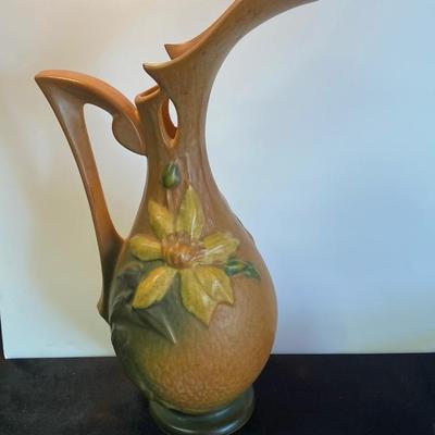 Vintage Roseville Brown Clematis Ewer Pitcher