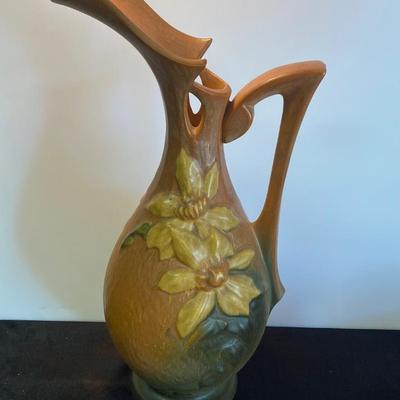 Vintage Roseville Brown Clematis Ewer Pitcher