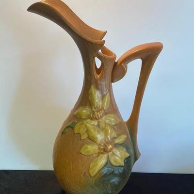 Vintage Roseville Brown Clematis Ewer Pitcher