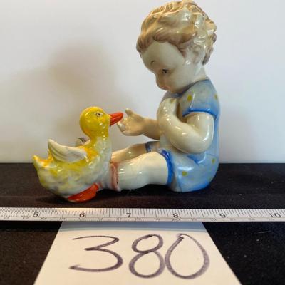 Vintage Ceramic Boy Playing With Duck