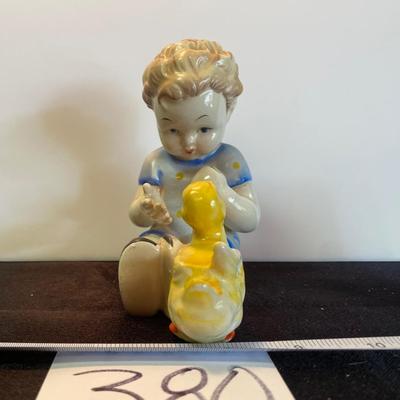 Vintage Ceramic Boy Playing With Duck