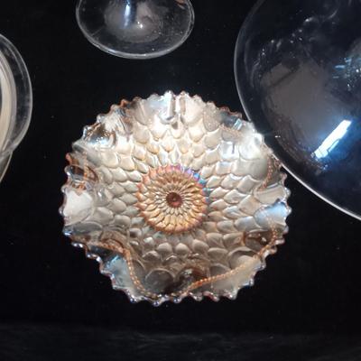 LARGE GLASS BOWL ON PEDESTAL, GLASS COVER, 2 BAKING DISHES