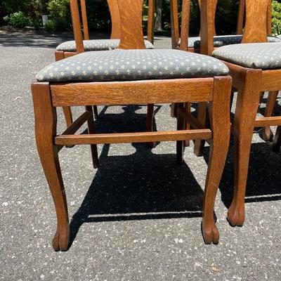 Set of 7 Tiger Oak Dining Chairs