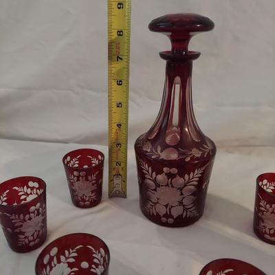 Red Glass Decanter with Glasses (DR-BBL)