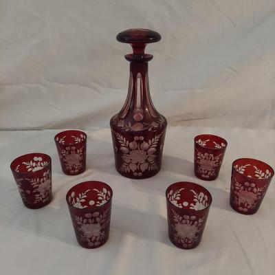Red Glass Decanter with Glasses (DR-BBL)