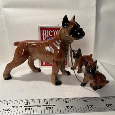 Boxer dog & pups on a chain