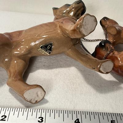 Boxer dog & pups on a chain
