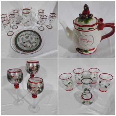 Holly Pattern Holiday Dishes and Cardinal Decor (B2-BBL)