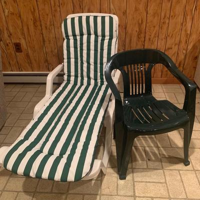 Adams Chaise Lounge & Cushion with Green Patio Chair (BDF-JS)