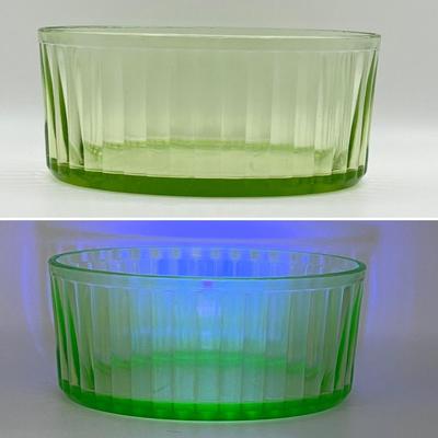 Single (1) ~ Vtg. Oval Uranium Glass Ribbed Bowl