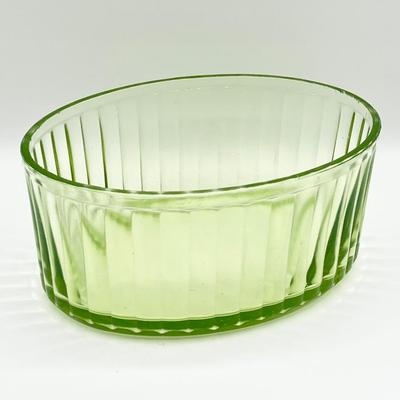 Single (1) ~ Vtg. Oval Uranium Glass Ribbed Bowl