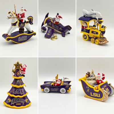 THE DANBURY MINT ~ LSU ~ Set Of Six (6) Ceramic Collectable Ornaments