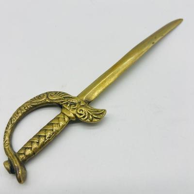 Vintage Brass Stork Scissors & Sword Letter Opener