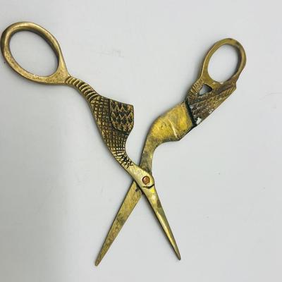 Vintage Brass Stork Scissors & Sword Letter Opener
