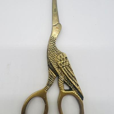 Vintage Brass Stork Scissors & Sword Letter Opener