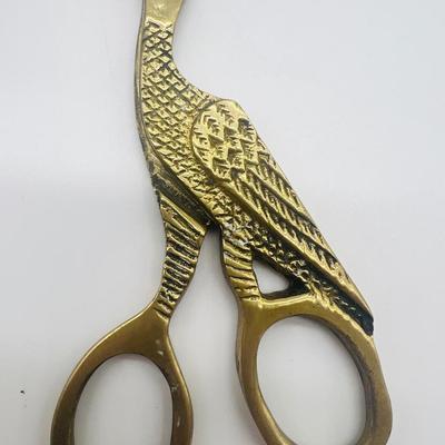 Vintage Brass Stork Scissors & Sword Letter Opener