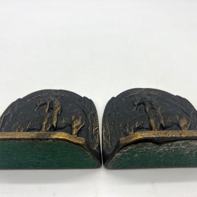 Vintage Cast Iron "End of the Trail" Indian on Horse Bookends - Set of 2