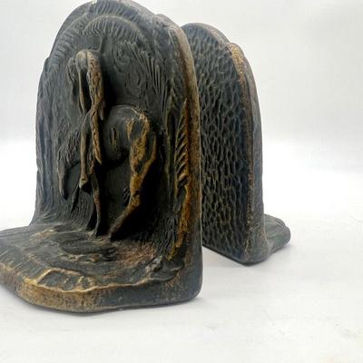 Vintage Cast Iron "End of the Trail" Indian on Horse Bookends - Set of 2