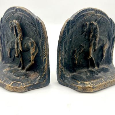 Vintage Cast Iron "End of the Trail" Indian on Horse Bookends - Set of 2