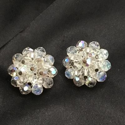 Aurora Borealis Crystal Bead Clip On Earrings