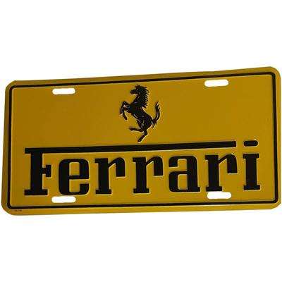 Ferrari License Plate - Yellow License Plate with Ferrari Writing and Prancing Horse