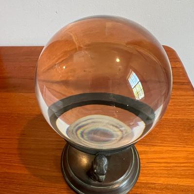 Vintage Lead Crystal Ball on Bronze Decorative Base