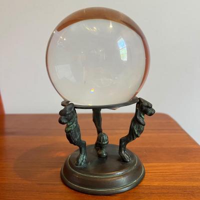 Vintage Lead Crystal Ball on Bronze Decorative Base