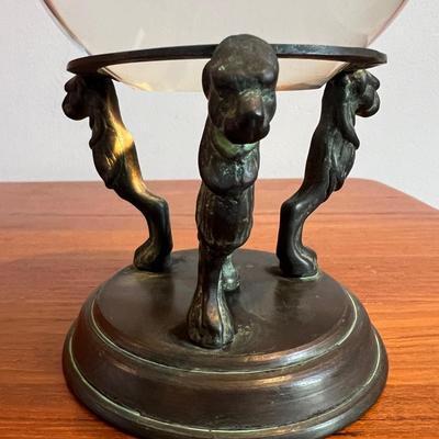 Vintage Lead Crystal Ball on Bronze Decorative Base