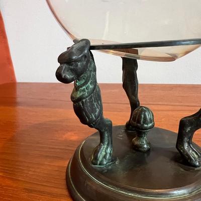 Vintage Lead Crystal Ball on Bronze Decorative Base