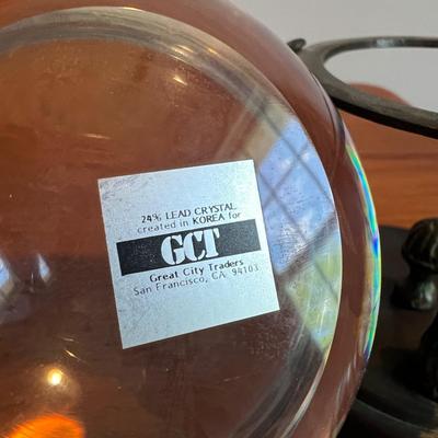 Vintage Lead Crystal Ball on Bronze Decorative Base