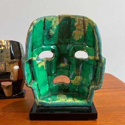 2 Vintage Mayan Tribal Burial Death Masks - Mother of Pearl